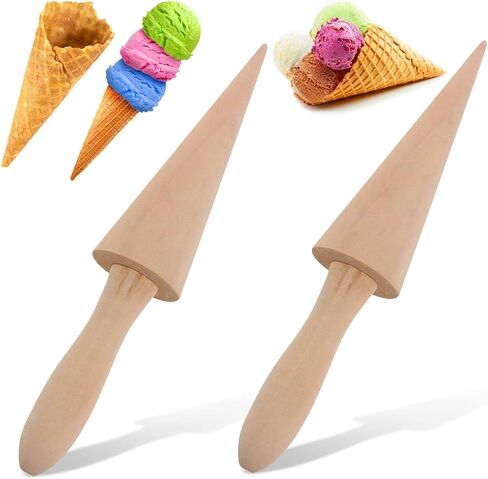 2PCS Pizzelle Roller, Ice Cream Cone Mold Wooden Cone Roller Ice Cream Cone Mold Cone Roller Cooking Kitchen Tool Decorating Baking Accessory Wooden（9.1in） in Kuwait