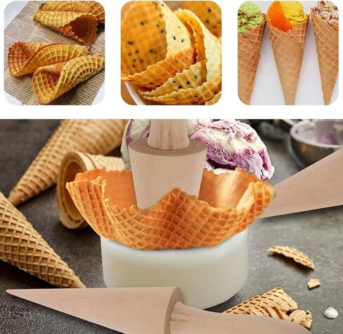2PCS Pizzelle Roller, Ice Cream Cone Mold Wooden Cone Roller Ice Cream Cone Mold Cone Roller Cooking Kitchen Tool Decorating Baking Accessory Wooden（9.1in） in Kuwait