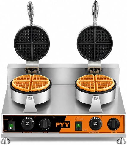 PYY Commercial Waffle Maker - Double Waffle Maker, Large, Stainless Steel, Non-stick Electric Chaffle Maker for Restaurant Party Food Stall in Kuwait
