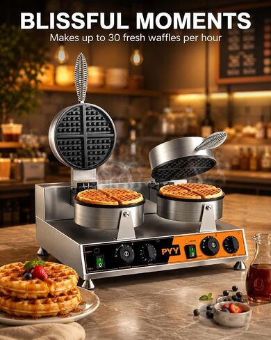 PYY Commercial Waffle Maker - Double Waffle Maker, Large, Stainless Steel, Non-stick Electric Chaffle Maker for Restaurant Party Food Stall in Kuwait