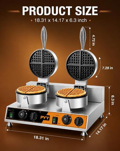 PYY Commercial Waffle Maker - Double Waffle Maker, Large, Stainless Steel, Non-stick Electric Chaffle Maker for Restaurant Party Food Stall in Kuwait