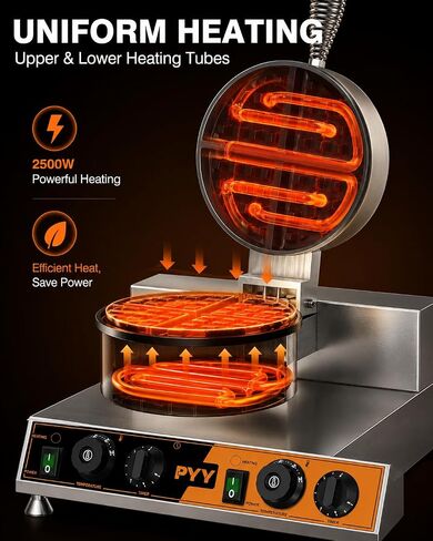 PYY Commercial Waffle Maker - Double Waffle Maker, Large, Stainless Steel, Non-stick Electric Chaffle Maker for Restaurant Party Food Stall in Kuwait