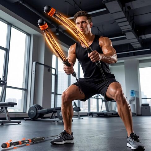 Weighted Ropeless Battle Ropes with Adjustable Spring Resistance, Quiet Cordless Battle Rope Sticks for Apartment Home Gym, Portable Workout Equipment with Weighted Handles for HIIT Cardio Training in Kuwait