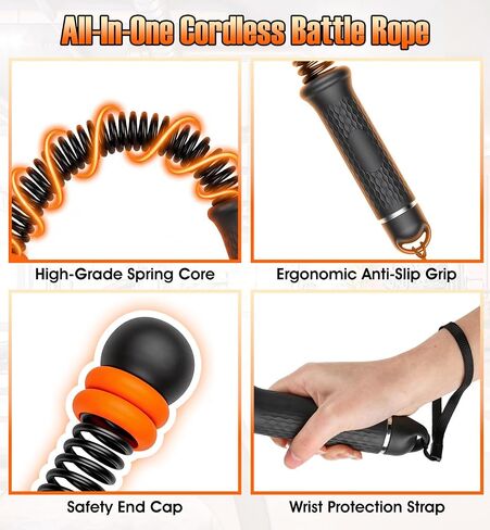Weighted Ropeless Battle Ropes with Adjustable Spring Resistance, Quiet Cordless Battle Rope Sticks for Apartment Home Gym, Portable Workout Equipment with Weighted Handles for HIIT Cardio Training in Kuwait