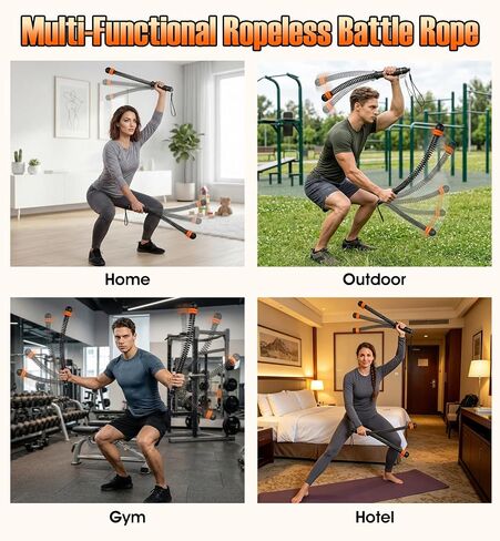 Weighted Ropeless Battle Ropes with Adjustable Spring Resistance, Quiet Cordless Battle Rope Sticks for Apartment Home Gym, Portable Workout Equipment with Weighted Handles for HIIT Cardio Training in Kuwait