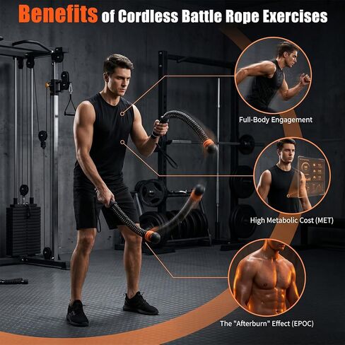 Portable Ropeless Battle Ropes for Home Gym - Weighted Cordless Battle Rope | Full Body Strength Building & HIIT and Cardio Training - Fitness Workout Equipment with Adjustable Resistance for Men & Women in Kuwait