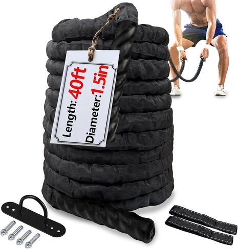 Battle Ropes Black Workout Rope 1.5 inch Battle Ropes for Home Gym 40ft Exercise Ropes for Working Out Heavy Ropes for Exercise Training Weighted Rope Weighted Workout Rope Battle Rope in Kuwait