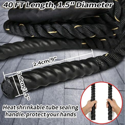 Battle Ropes Black Workout Rope 1.5 inch Battle Ropes for Home Gym 40ft Exercise Ropes for Working Out Heavy Ropes for Exercise Training Weighted Rope Weighted Workout Rope Battle Rope in Kuwait