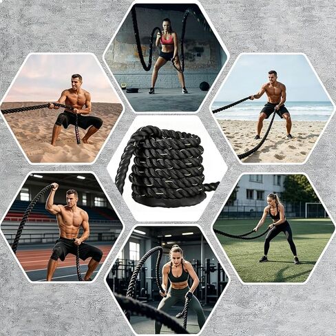 Battle Ropes Black Workout Rope 1.5 inch Battle Ropes for Home Gym 40ft Exercise Ropes for Working Out Heavy Ropes for Exercise Training Weighted Rope Weighted Workout Rope Battle Rope in Kuwait