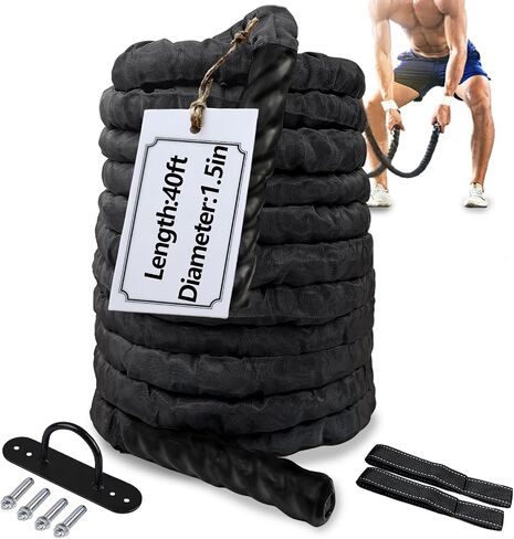 Battle Ropes Black Workout Rope 1.5 inch Battle Ropes for Home Gym 40ft Exercise Ropes for Working Out Heavy Ropes for Exercise Training Weighted Rope Weighted Workout Rope Battle Rope in Kuwait