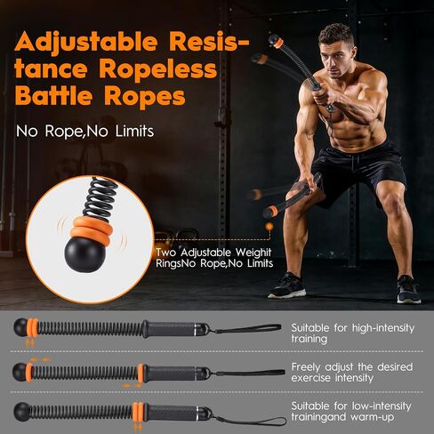 حبال معركة بدون حبال مع نوابض مرجحة، حبال معركة لاسلكية محمولة لصالة الألعاب الرياضية المنزلية، معدات تدريب لكامل الجسم مقاومة قابلة للتعديل من أجل HIIT، بناء القوة، والتدريب الهوائي منخفض التأثير in Kuwait