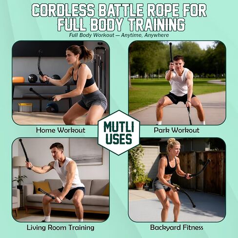 KRYPTX Cordless Battle Ropes for Home Gym – Ropeless Battle Ropes – Heavy Duty Portable Exercise Rope for Strength Training – HIIT Workout, Cardio & Full Body Fitness Training in Kuwait