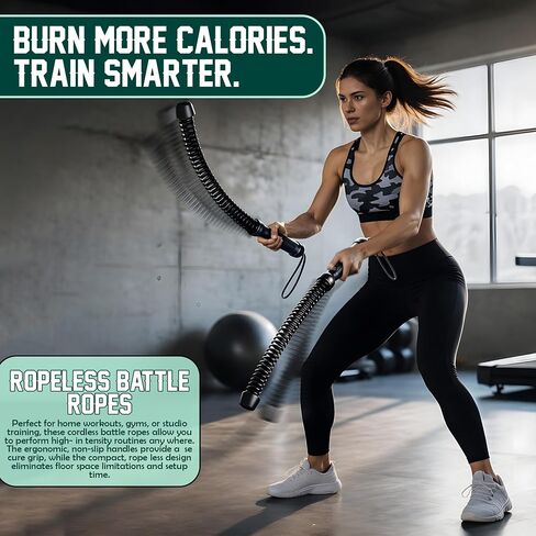 KRYPTX Cordless Battle Ropes for Home Gym – Ropeless Battle Ropes – Heavy Duty Portable Exercise Rope for Strength Training – HIIT Workout, Cardio & Full Body Fitness Training in Kuwait