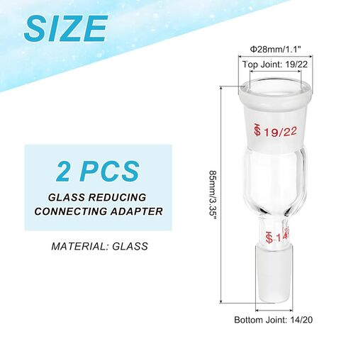 PATIKIL Glass Reducing Connecting Adapter, 2 Pcs from 19/22 Outer to 14/20 Inner Joint Connecting Adapter Distillation Parts for Lab Use Equipment Supply, Style 22 in Kuwait