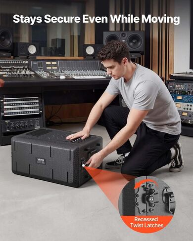 VEVOR 4U Rack Case، عمق 12 بوصة، حامل الطيران الضحل مع حجرة الميكروفون، هيكل من البولي إيثيلين، مزالج غائرة، سهل التركيب، لمكبر الصوت، 8.7 بوصة عمق داخلي in Kuwait
