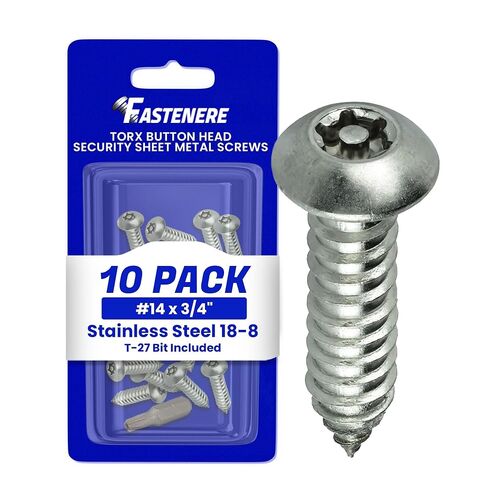 مسامير معدنية من صفائح الأمان Fastener Torx - #14 × 3/4 بوصة (10 عبوات) رأس زر، مقاومة للتلاعب، مسامير من الفولاذ المقاوم للصدأ مضادة للسرقة لمستوى أعلى من الأمان وحل تثبيت آمن in Kuwait