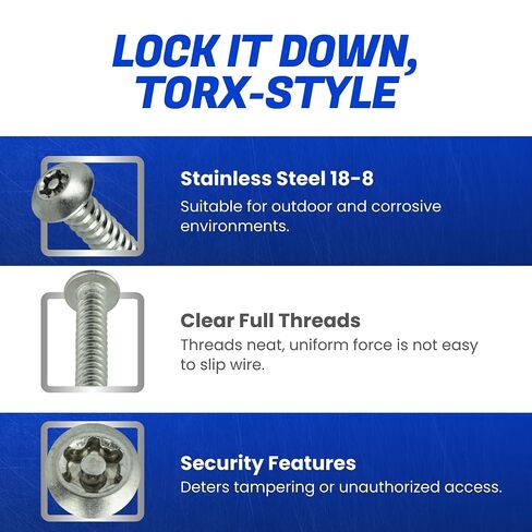 مسامير معدنية من صفائح الأمان Fastener Torx - #14 × 3/4 بوصة (10 عبوات) رأس زر، مقاومة للتلاعب، مسامير من الفولاذ المقاوم للصدأ مضادة للسرقة لمستوى أعلى من الأمان وحل تثبيت آمن in Kuwait