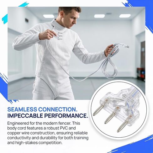 Luxshiny Universal Fencing Body Wire for Foil and Epee with High Conductivity Signal Cable and Transparent Cable Plugs for Kids and Adults Training Equipment in Kuwait