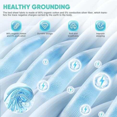 Grounding Sheets King, 95% Organic Cotton+ 5% Pure Silver Fiber, Grounding Sheets with Grounding Cord, Bed Grounding Kit for Healthy Sleep Therapy [White, King-76"x 80"x 15"] in Kuwait