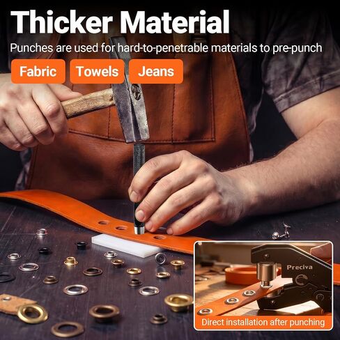 Preciva 3-Size Grommet Tool Kit of 1/2" 1/4" 3/8" - 360Pcs Eyelets Setting Tool & Hole Punch | Heavy Duty Eyelet Tool Kit for Tarps, Tents, Canvas, Vinyl & Leather Crafting in Kuwait