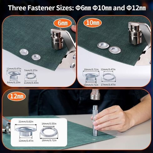808Pcs Grommet Tool Kit, 3-Size Eyelet Setting Tool - 1/2" 1/4" 3/8" Grommet Eyelet Pliers Kit with 800Pcs Grommets for Fabric, Leather, Belt, Shoes, Clothes in Kuwait