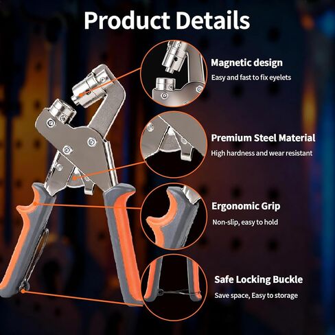 808Pcs Grommet Tool Kit, 3-Size Eyelet Setting Tool - 1/2" 1/4" 3/8" Grommet Eyelet Pliers Kit with 800Pcs Grommets for Fabric, Leather, Belt, Shoes, Clothes in Kuwait
