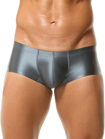 SEAUR Mens Low Rise Boxer Briefs Silky Seamless Pouch Underwear Breathable Faux Satin Glossy Sexy Panties in Kuwait