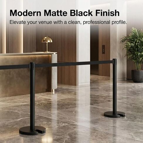 ESTROSO Matte Black Retractable Belt Stanchions, 2 Pack - 6.2ft Belt & Heavy 15lb Steel Base Crowd Control Barriers, Space-Saving Stackable Design for Hotels, Retail & Events in Kuwait