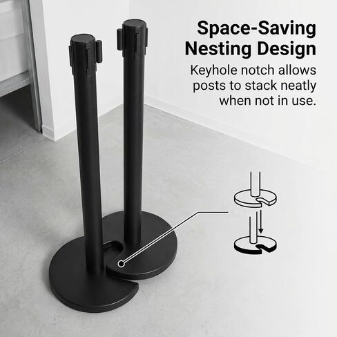 ESTROSO Matte Black Retractable Belt Stanchions, 2 Pack - 6.2ft Belt & Heavy 15lb Steel Base Crowd Control Barriers, Space-Saving Stackable Design for Hotels, Retail & Events in Kuwait