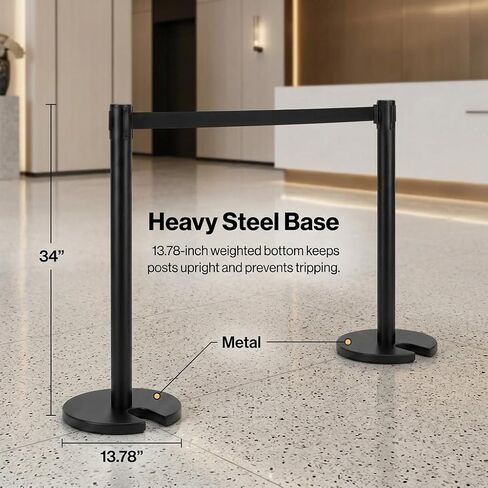 ESTROSO Matte Black Retractable Belt Stanchions, 2 Pack - 6.2ft Belt & Heavy 15lb Steel Base Crowd Control Barriers, Space-Saving Stackable Design for Hotels, Retail & Events in Kuwait