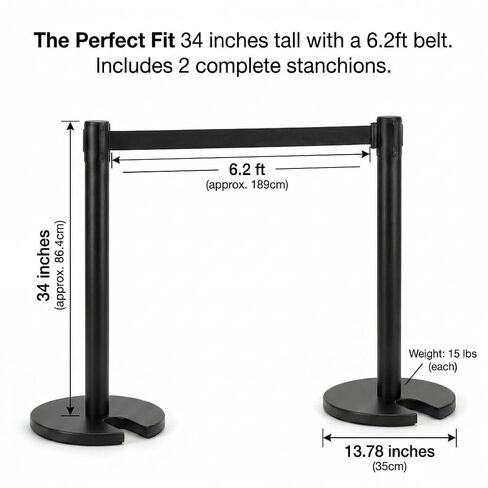 ESTROSO Matte Black Retractable Belt Stanchions, 2 Pack - 6.2ft Belt & Heavy 15lb Steel Base Crowd Control Barriers, Space-Saving Stackable Design for Hotels, Retail & Events in Kuwait