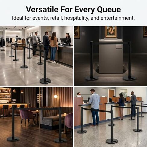 ESTROSO Matte Black Retractable Belt Stanchions, 2 Pack - 6.2ft Belt & Heavy 15lb Steel Base Crowd Control Barriers, Space-Saving Stackable Design for Hotels, Retail & Events in Kuwait