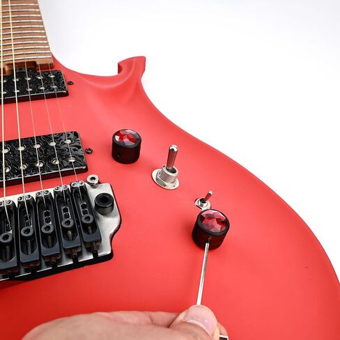 2PCS Solid Aluminum Guitar Knobs，Red Crystal Style Top Volume Tone Control Knobs with Allen Wrench, Fit 15/64"(6.1mm) Pot Shaft Electric Guitar Bass Replacement Parts(Matte Black) in Kuwait