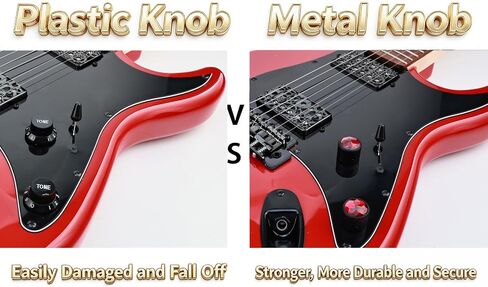 2PCS Solid Aluminum Guitar Knobs，Red Crystal Style Top Volume Tone Control Knobs with Allen Wrench, Fit 15/64"(6.1mm) Pot Shaft Electric Guitar Bass Replacement Parts(Matte Black) in Kuwait