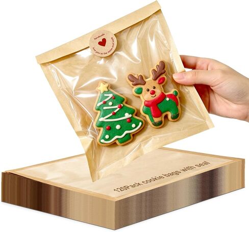 Cookie Bags with Seal, 120 Pack Sealable Individual Packaging Cooke Bag, 5.7x6.5 Inch Bakery Treat Packaging with Window for Candy, Snack, Scone, Brownie, Small Pastries and other Treats in Kuwait