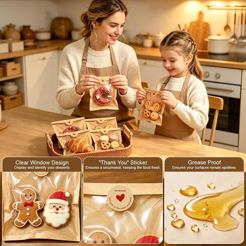 Cookie Bags with Seal, 120 Pack Sealable Individual Packaging Cooke Bag, 5.7x6.5 Inch Bakery Treat Packaging with Window for Candy, Snack, Scone, Brownie, Small Pastries and other Treats in Kuwait