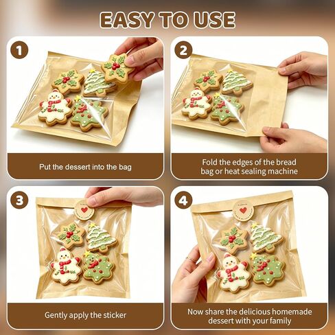 Cookie Bags with Seal, 120 Pack Sealable Individual Packaging Cooke Bag, 5.7x6.5 Inch Bakery Treat Packaging with Window for Candy, Snack, Scone, Brownie, Small Pastries and other Treats in Kuwait