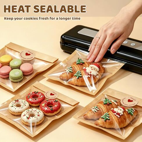Cookie Bags with Seal, 120 Pack Sealable Individual Packaging Cooke Bag, 5.7x6.5 Inch Bakery Treat Packaging with Window for Candy, Snack, Scone, Brownie, Small Pastries and other Treats in Kuwait