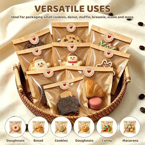 Cookie Bags with Seal, 120 Pack Sealable Individual Packaging Cooke Bag, 5.7x6.5 Inch Bakery Treat Packaging with Window for Candy, Snack, Scone, Brownie, Small Pastries and other Treats in Kuwait