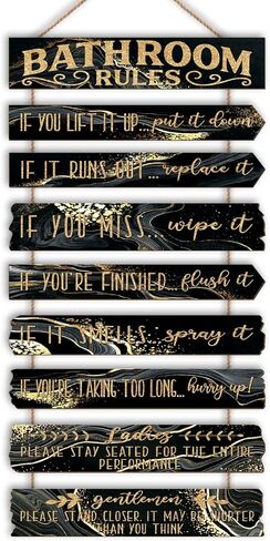 Bathroom Wall Decor Funny Bathroom Signs Bathroom Rules Pictures Wall Art Decor Rustic Farmhouse Toilet Decor Wooden Sign (Brown) in Saudi Arabia
