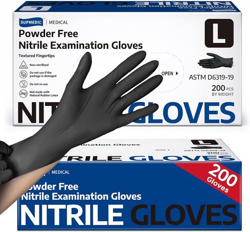 Supmedic Soft Max™ Disposable Nitrile Gloves, Black Powder Free Latex Free Food Safe Cooking Clean Medical Exam Gloves 200 Ct in Kuwait