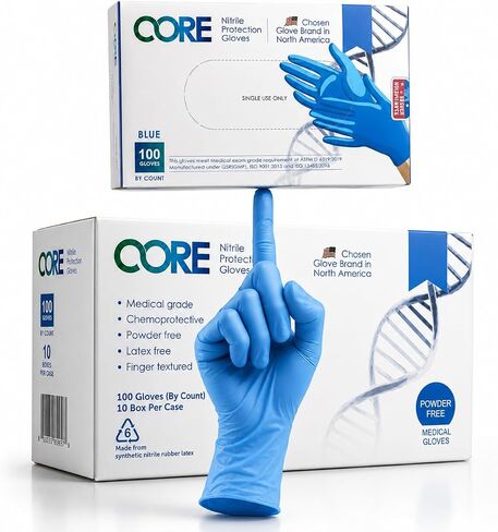 CoreGloves Nitrile Exam Gloves Disposable Latex Free Powder Free, Blue Medical Gloves, Box 100, Case 1000, Dental, Nursing in Saudi Arabia