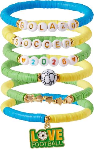 2026 World Soccer Game Tournament Beaded Bracelets Stack for Women Men, Soccer Jewelry Game Day Fan Accessories Gifts for USA Brazil Argentina Soccer Fans in Saudi Arabia