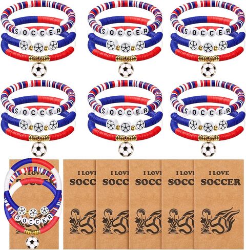 18PCS Soccer Fan Bracelets for Women Men, Heishi Clay Beaded Stretch Stackable Bracelets, Hypoallergenic Game Day Jewelry, Friendship Gifts in Saudi Arabia