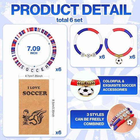 18PCS Soccer Fan Bracelets for Women Men, Heishi Clay Beaded Stretch Stackable Bracelets, Hypoallergenic Game Day Jewelry, Friendship Gifts in Saudi Arabia