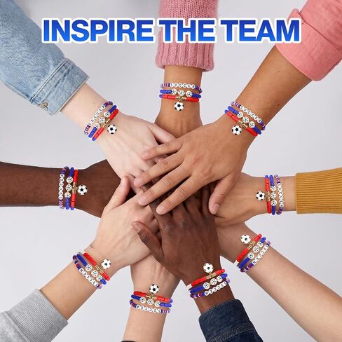 18PCS Soccer Fan Bracelets for Women Men, Heishi Clay Beaded Stretch Stackable Bracelets, Hypoallergenic Game Day Jewelry, Friendship Gifts in Saudi Arabia