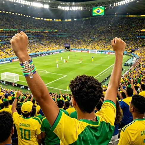 Soccer Gifts for Women, Brazil Football Bracelet, Beaded Stackable Bands with Brazil Flag Charms, Game Day Sports Fan Jewelry, Birthday Holiday Gifts for Friends Family Couples in Saudi Arabia