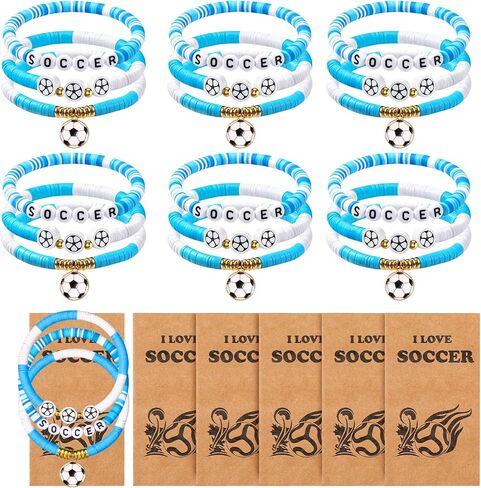 18PCS Soccer Fan Bracelets for Women Men, Heishi Clay Beaded Stretch Stackable Bracelets, Hypoallergenic Game Day Jewelry, Friendship Gifts in Saudi Arabia