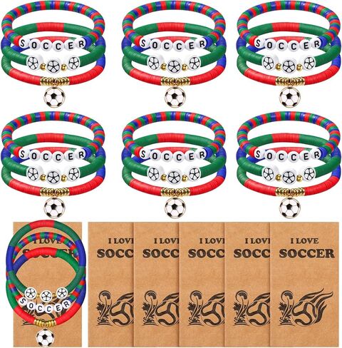 18PCS Soccer Fan Bracelets for Women Men, Heishi Clay Beaded Stretch Stackable Bracelets, Hypoallergenic Game Day Jewelry, Friendship Gifts in Saudi Arabia