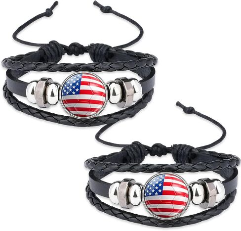 2PCS كأس العالم العلم الأمريكي سوار الولايات المتحدة الأمريكية أساور كأس العالم لكرة القدم الوطنية أساور للرجال النساء أساور كرة القدم بو الجلود مضفر حبل سوار كأس العالم لكرة القدم حزب تفضل in Kuwait